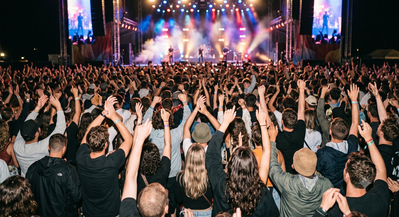 Multidão presente e engajada durante um show